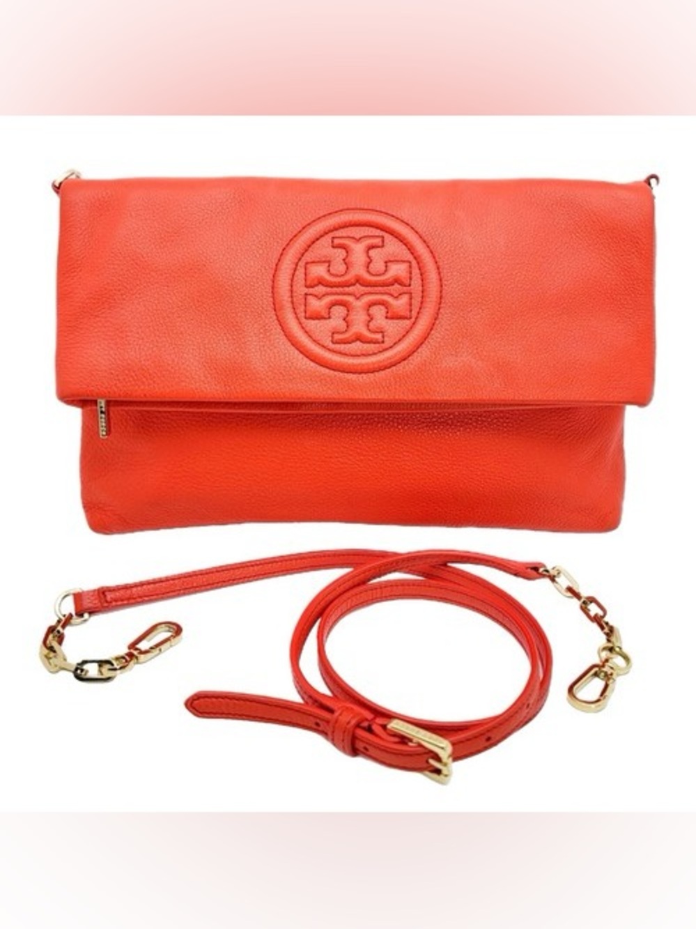 TORY BURCH Leather Embossing Logo Flap Chain Crossbody Bag Women Authentic NWT